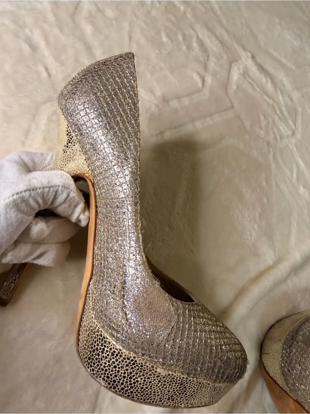 Jimmy Choo Silver Glitter High Heel Pumps